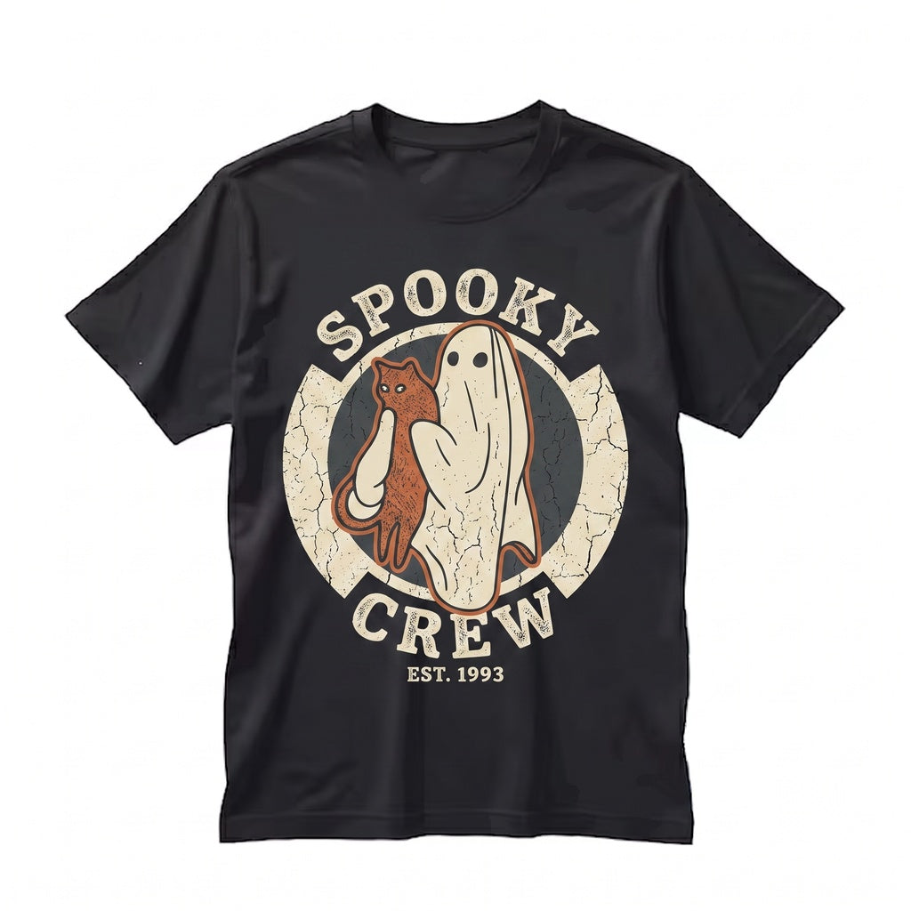 Funny Halloween Cute Black Cat Ghost Spooky Season Graphic Apparel Unisex TShirt