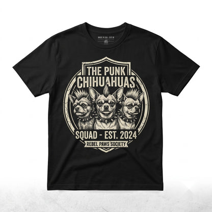 Funny Vintage Punk Dog Pack Graphic Small Breed Mohawk Puppy Gothic Pet Lover Mom Apparel Unisex TShirt