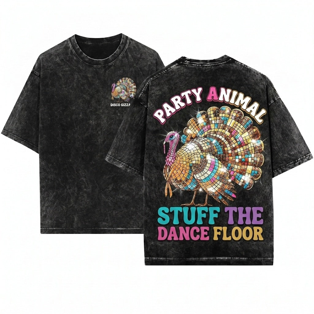 Colorful Disco Ball Turkey Thanksgiving Day Gift Lover Unisex Wash T-Shirt