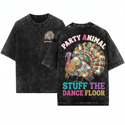 Colorful Disco Ball Turkey Thanksgiving Day Gift Lover Unisex Wash T-Shirt
