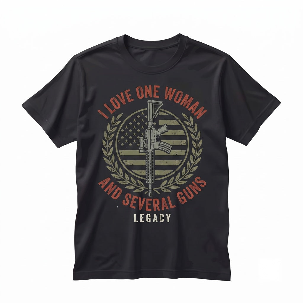 I Love One Woman Several Guns American Flag Firearm Enthusiast Shooting Range 2A Patriotic Second Amendment Graphic Apparel