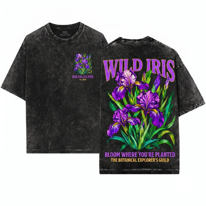 Vintage Purple Iris Botanical Floral Graphic Classic Garden Nature Bloom Unisex Wash T-Shirt