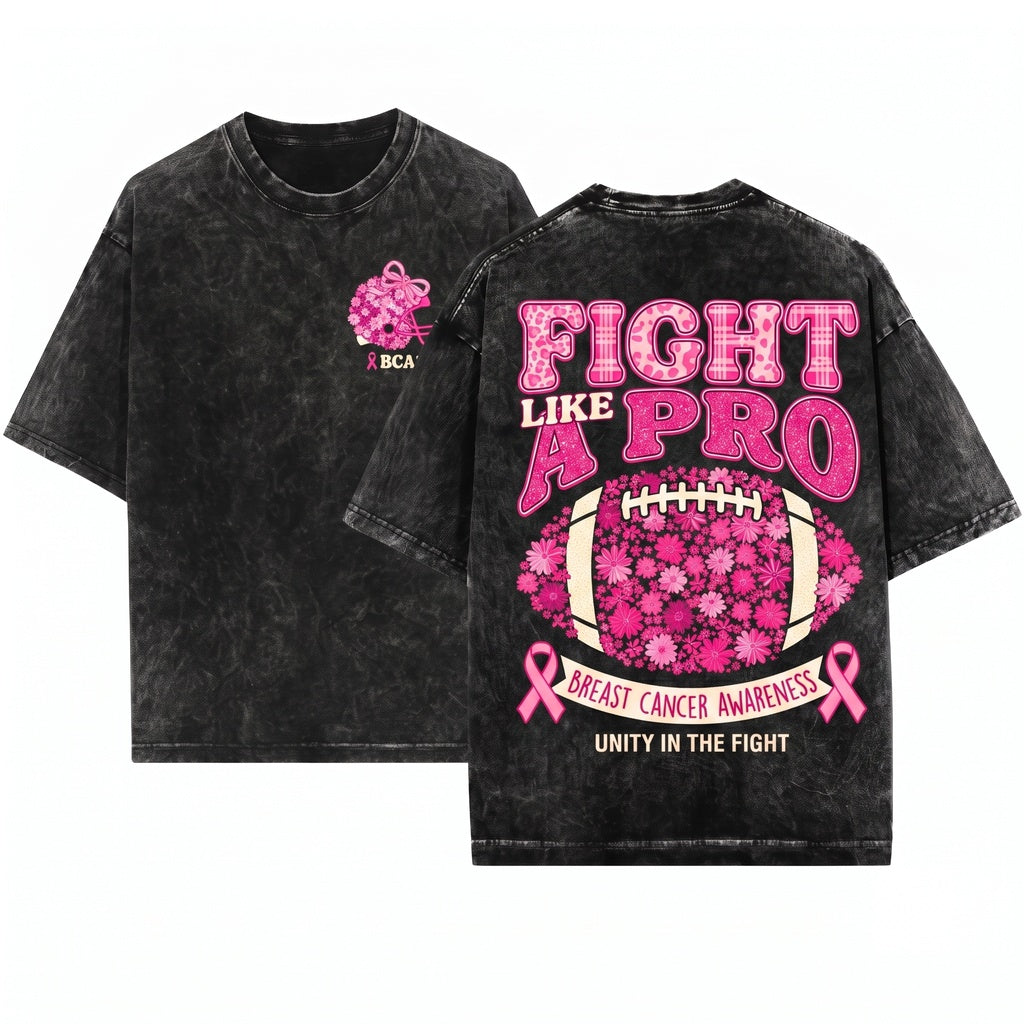 Preppy Pink Out Breast Cancer Awareness Faith Over Fear Floral Football Tackle Game Day Unisex Wash T-Shirt