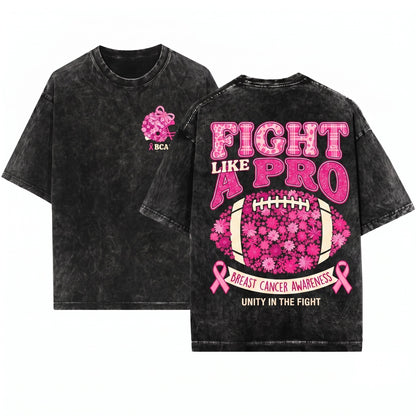 Preppy Pink Out Breast Cancer Awareness Faith Over Fear Floral Football Tackle Game Day Unisex Wash T-Shirt