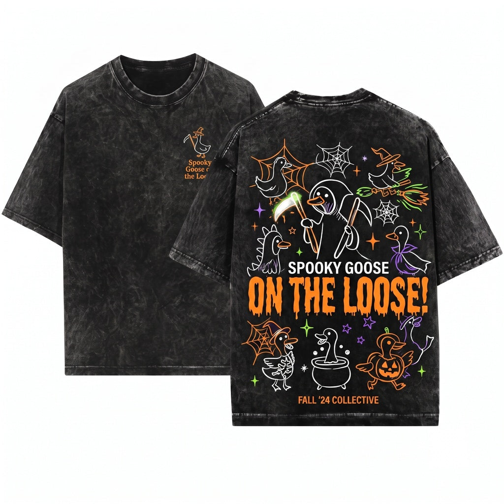 Spooky Silly Goose on the Loose Halloween Cute Funny Season Unisex Wash T-Shirt