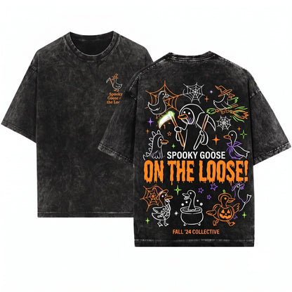 Spooky Silly Goose on the Loose Halloween Cute Funny Season Unisex Wash T-Shirt