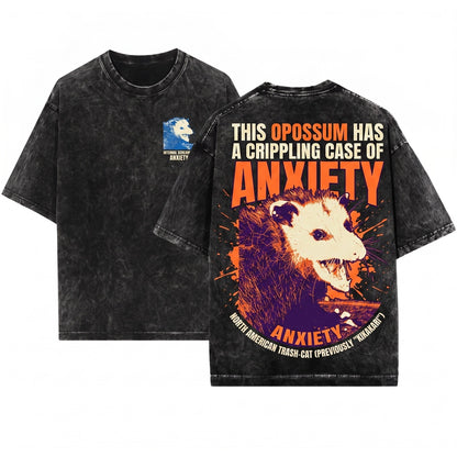 Anxiety Japanese Opossum Graphic Vintage Aesthetic Unisex Wash T-Shirt