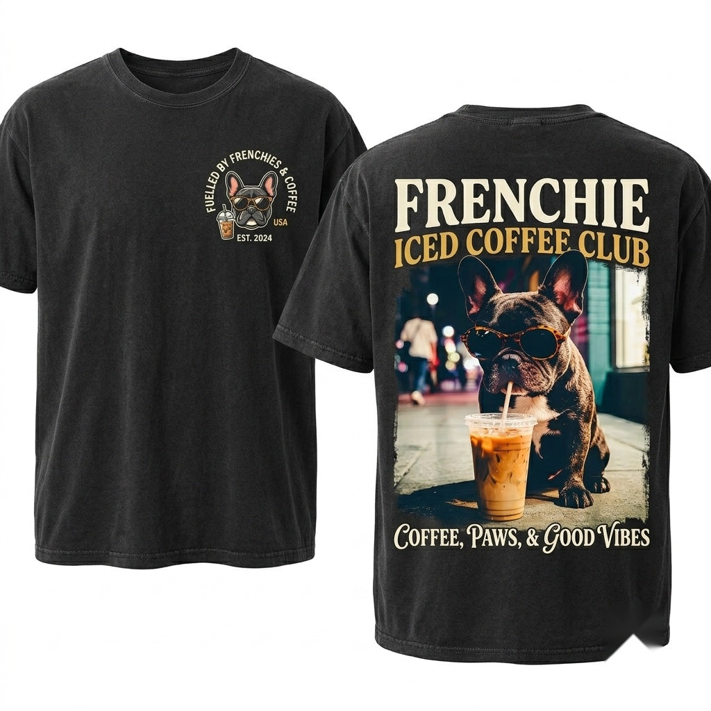 French Bulldog Iced Coffee Lover Funny Aesthetic Grunge Graphic Unisex Wash T-Shirt