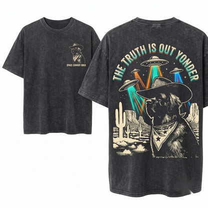Vintage Retro Leonberger UFO Cowboy Alien Dog Owner Gift Unisex Wash T-Shirt