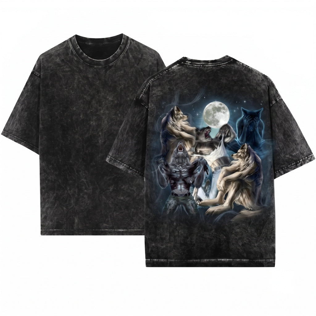 Alpha Wolf Vintage 90s Retro Meme Grunge Emo Silly Washed Graphic Apparel Unisex Wash T-Shirt