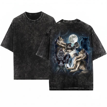Alpha Wolf Vintage 90s Retro Meme Grunge Emo Silly Washed Graphic Apparel Unisex Wash T-Shirt