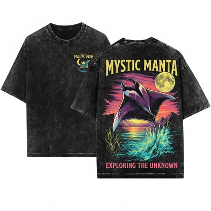 Vintage Manta Ray Ocean Night Sky Wildlife Aesthetic Graphic Gift Unisex Wash T-Shirt