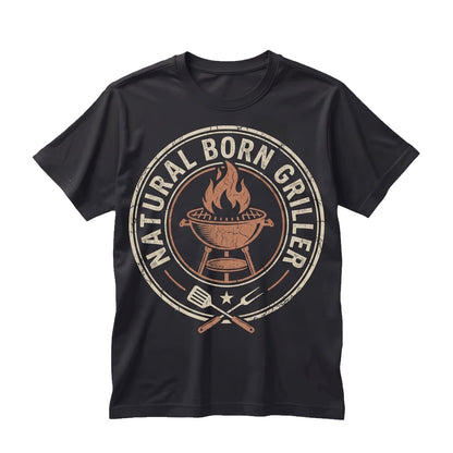 Natural Born Griller Funny Vintage Retro Graphic Barbecue Pitmaster Dad Smoke Meat Chef Unisex TShirt