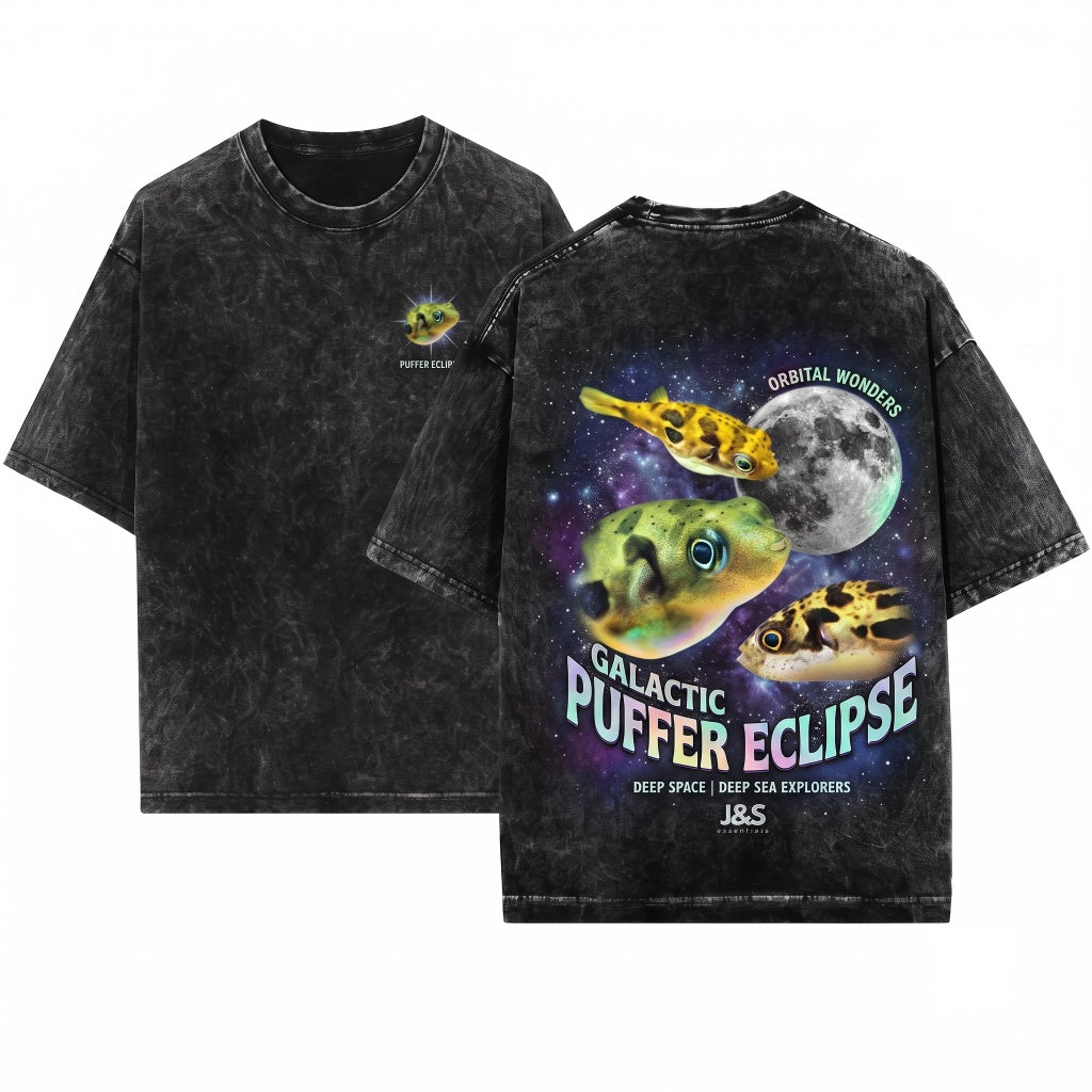 Three Dwarf Pea Puffer Fish Moon Galaxy Aquarium Hobbyist Retro Aquatic Pet Lover Graphic Gift Unisex Wash T-Shirt