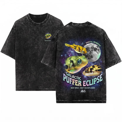 Three Dwarf Pea Puffer Fish Moon Galaxy Aquarium Hobbyist Retro Aquatic Pet Lover Graphic Gift Unisex Wash T-Shirt