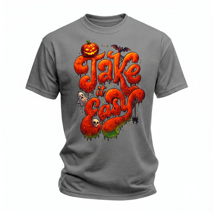 Take It Easy Halloween Dripping Pumpkin Slime Spooky Retro Ghost Cute Vibes Gift Unisex TShirt