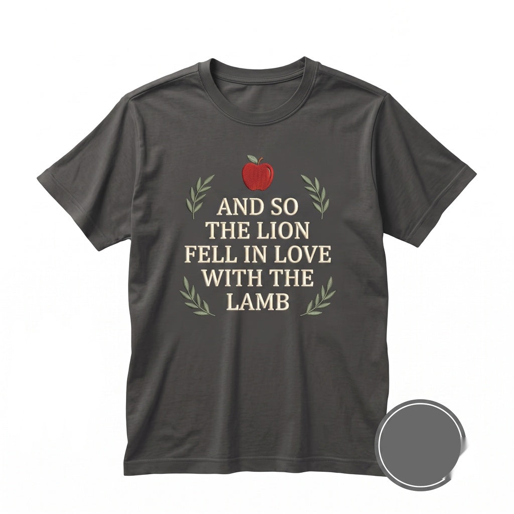And So The Lion Fell in Love With Lamb Embroidered Book Quote Vampire Romance Novel Merch Apparel, Graphic Cotton Unisex TShirt