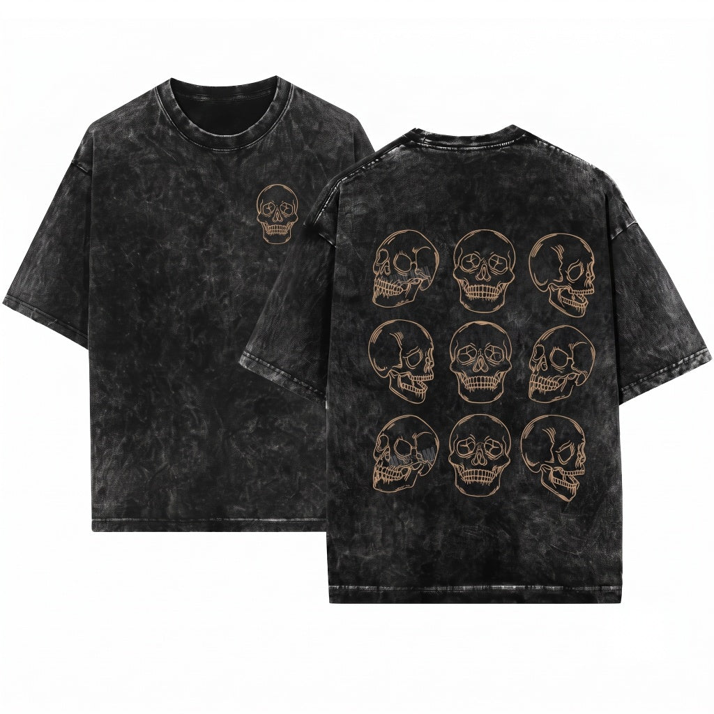 Vintage Gothic Skull Skeleton Halloween Fall Tee Unisex Wash T-Shirt