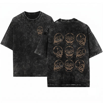 Vintage Gothic Skull Skeleton Halloween Fall Tee Unisex Wash T-Shirt
