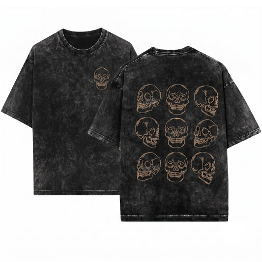 Vintage Gothic Skull Skeleton Halloween Fall Tee Unisex Wash T-Shirt