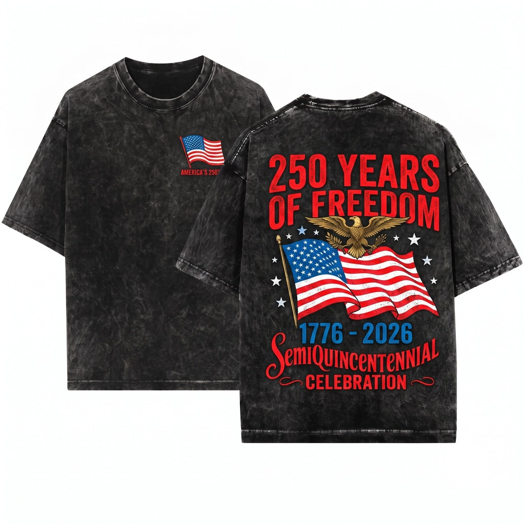 250 Years Patriotic America Semiquincentennial USA Front Back Unisex Wash T-Shirt