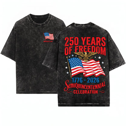 250 Years Patriotic America Semiquincentennial USA Front Back Unisex Wash T-Shirt