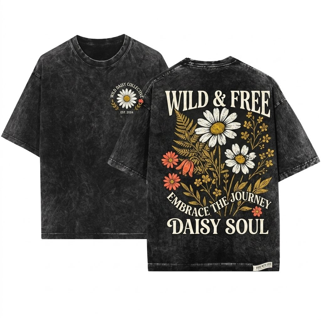Vintage Wildflower Botanical Graphic Floral Nature Garden Lover Gift Boho Plant Art Daisy Top Unisex Wash T-Shirt