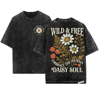 Vintage Wildflower Botanical Graphic Floral Nature Garden Lover Gift Boho Plant Art Daisy Top Unisex Wash T-Shirt