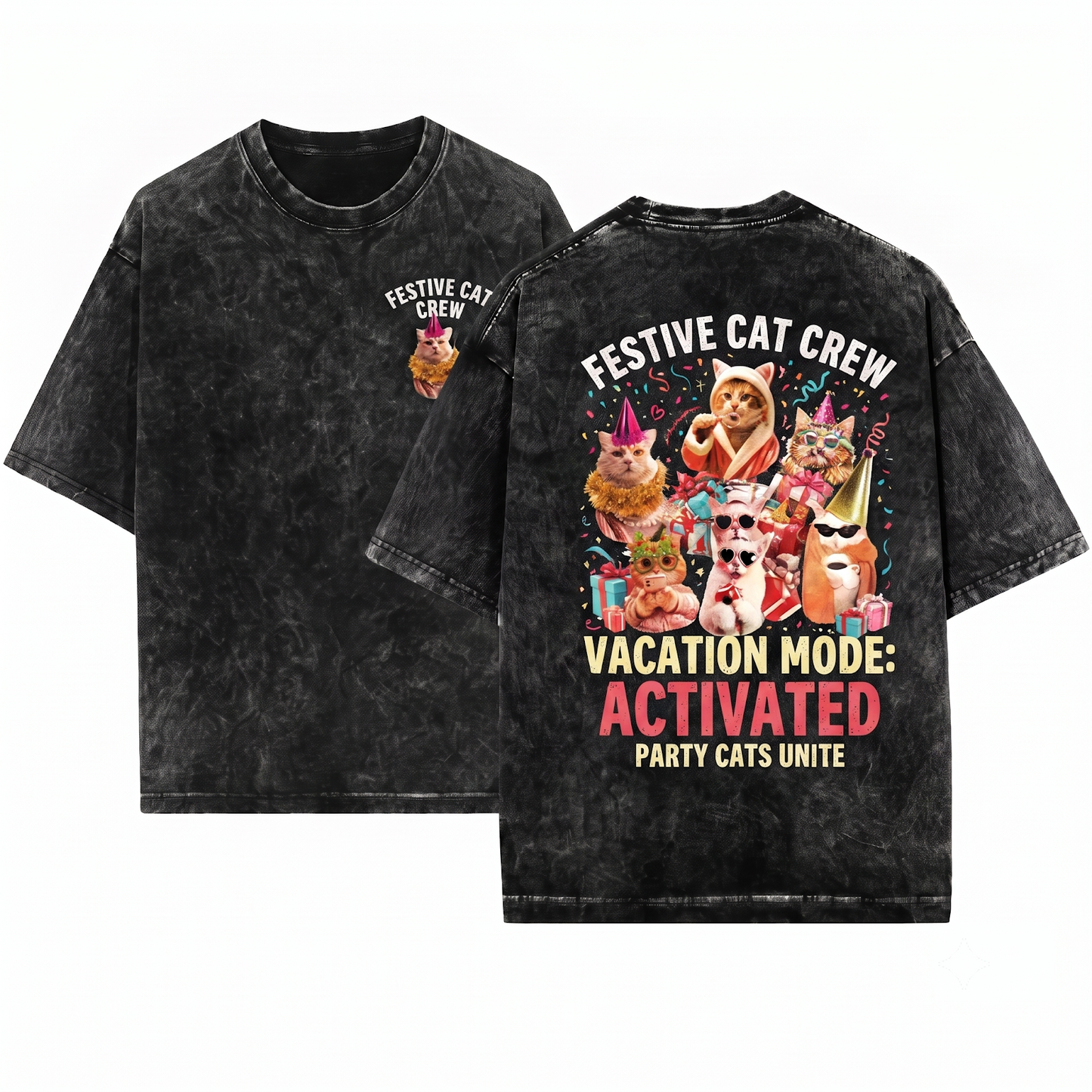 Vacation Pack Cat Funny Holiday Cats Graphic Tee - Festive Christmas Lover Mom Gift - Unisex Heavyweight Garment-Dyed T-Shirt
