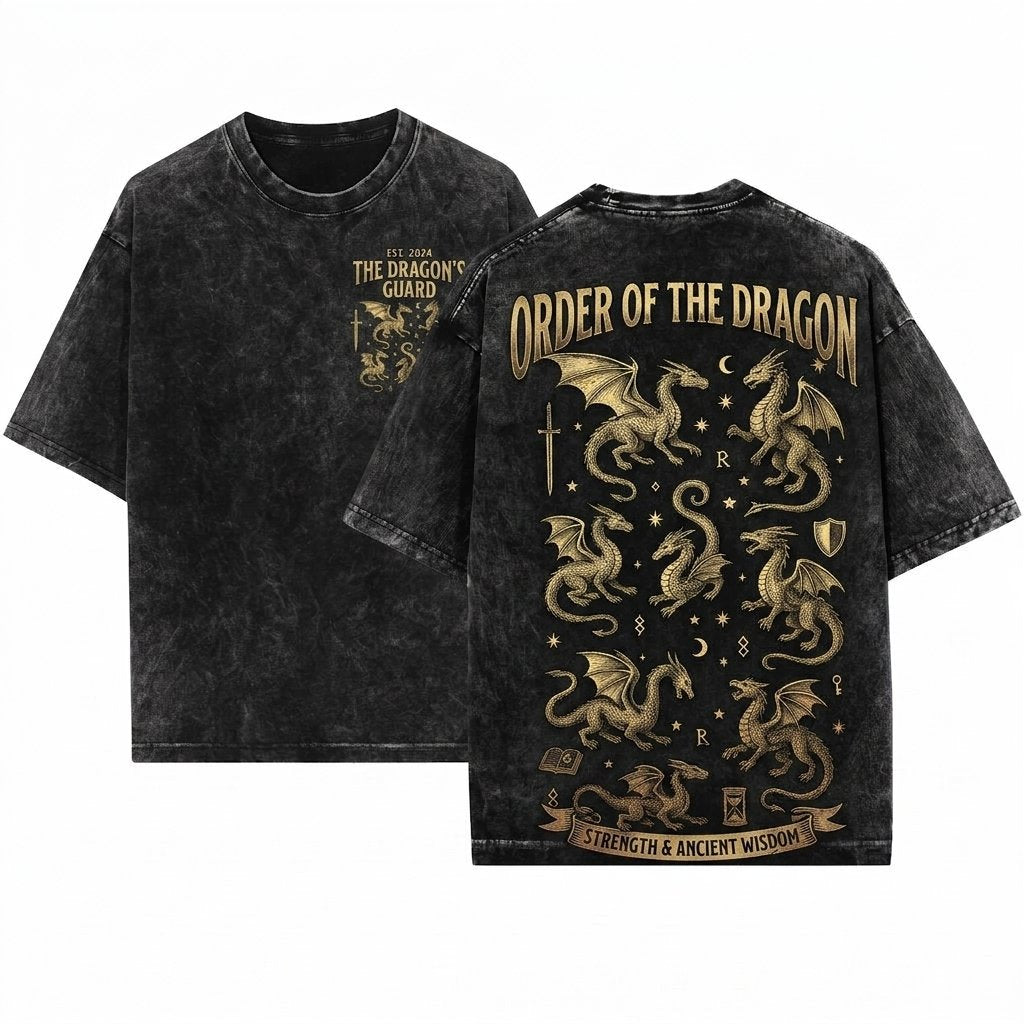 Fantasy Dragon Gothic Graphic Medieval Beast Mythical Dark Academia Aesthetic Gamers Unisex Wash T-Shirt