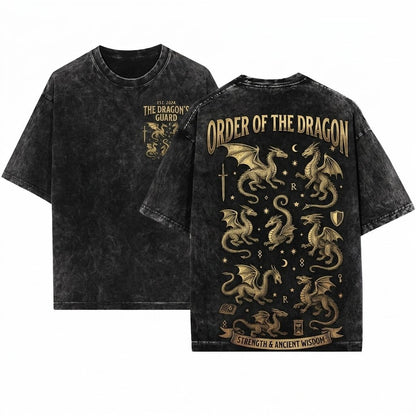 Fantasy Dragon Gothic Graphic Medieval Beast Mythical Dark Academia Aesthetic Gamers Unisex Wash T-Shirt