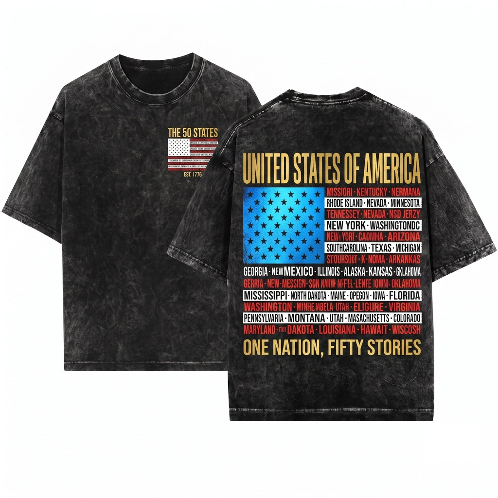 Patriotic 4th of July USA American Flag States Unisex Wash T-Shirt