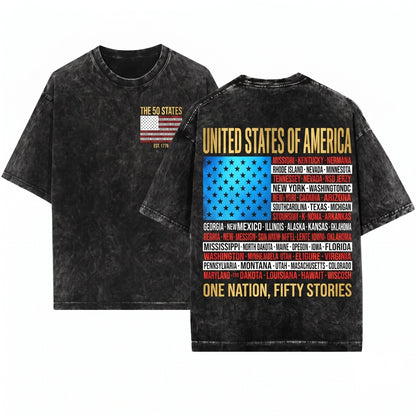Patriotic 4th of July USA American Flag States Unisex Wash T-Shirt