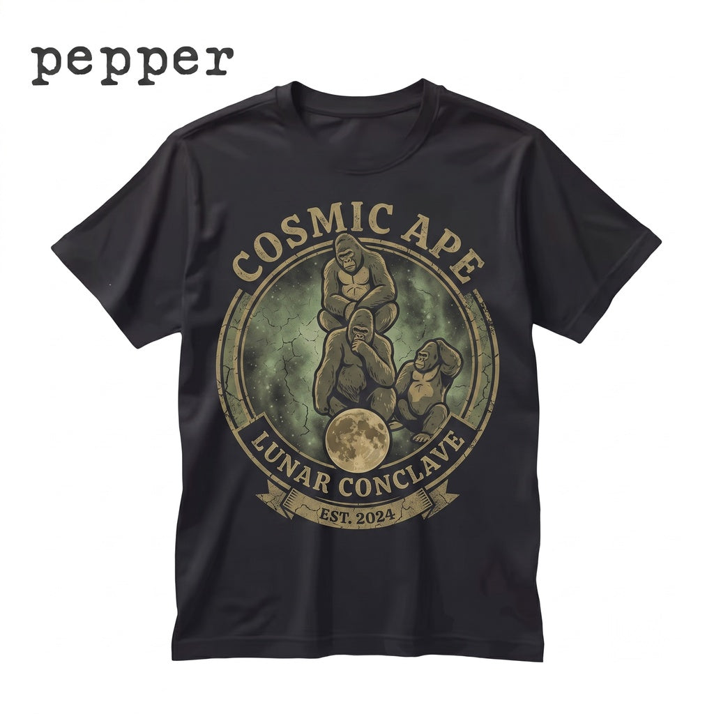 Kiyomasa Retro 90s Three Gorilla Full Moon Wild Animal Graphic Top Unisex TShirt