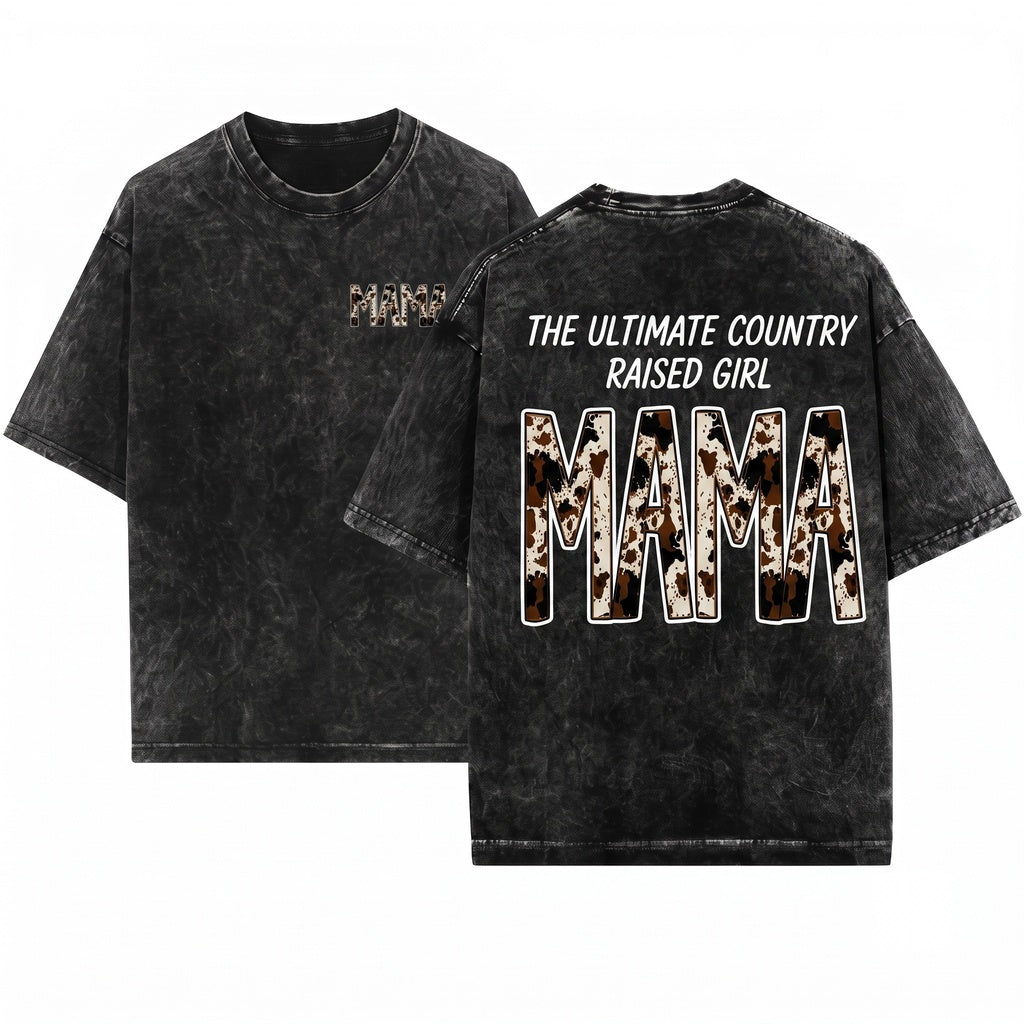 Cow Print Mama Western Style Country Vintage Top Unisex Wash T-Shirt