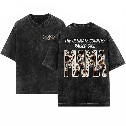 Cow Print Mama Western Style Country Vintage Top Unisex Wash T-Shirt