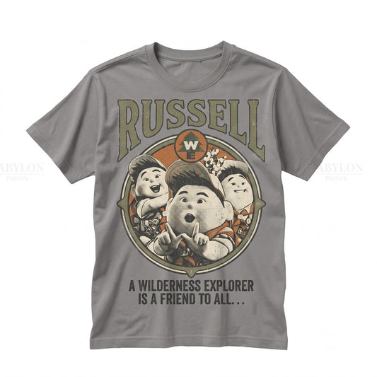 Vintage Wilderness Explorer Carl Russell Dug Graphic Oversized Adventure Crewneck Unisex TShirt