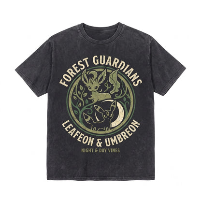 Vintage Wash Leaf Fox Anime Graphic Oversized Mineral Garment Dyed Nature Spirit Unisex TShirt