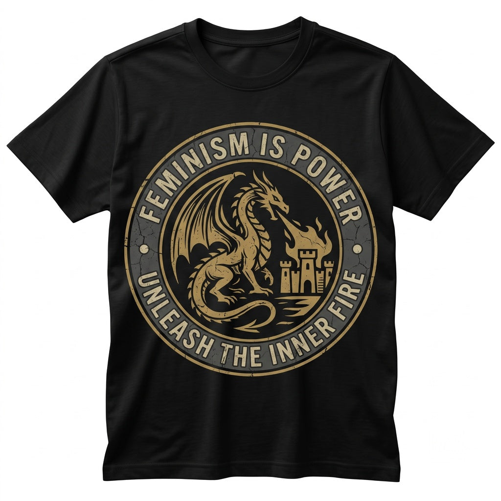 Feminism Dragon Fantasy Vintage Graphic Retro Funny Gifts Dark Art Grunge Castle Gothic Unisex TShirt