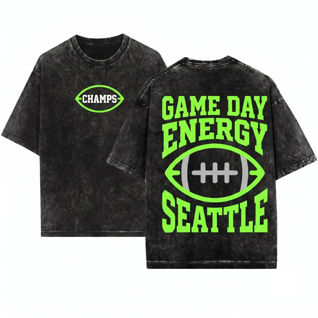Seattle Vintage Football Champions Graphic Back Print Unisex Wash T-Shirt
