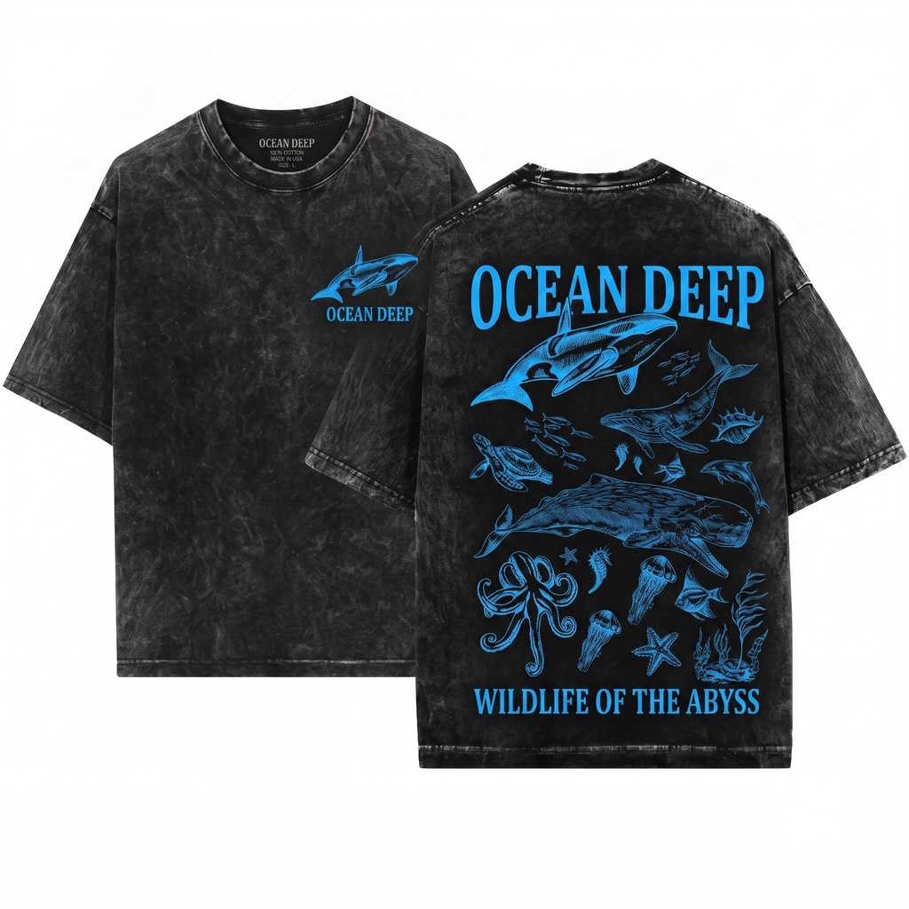 Ocean Wildlife Vintage Shark Turtle Octopus Graphic Marine Biology Animal Lover Gift Men Women Unisex Wash T-Shirt