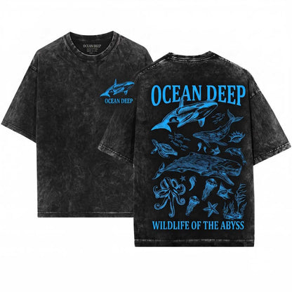 Ocean Wildlife Vintage Shark Turtle Octopus Graphic Marine Biology Animal Lover Gift Men Women Unisex Wash T-Shirt