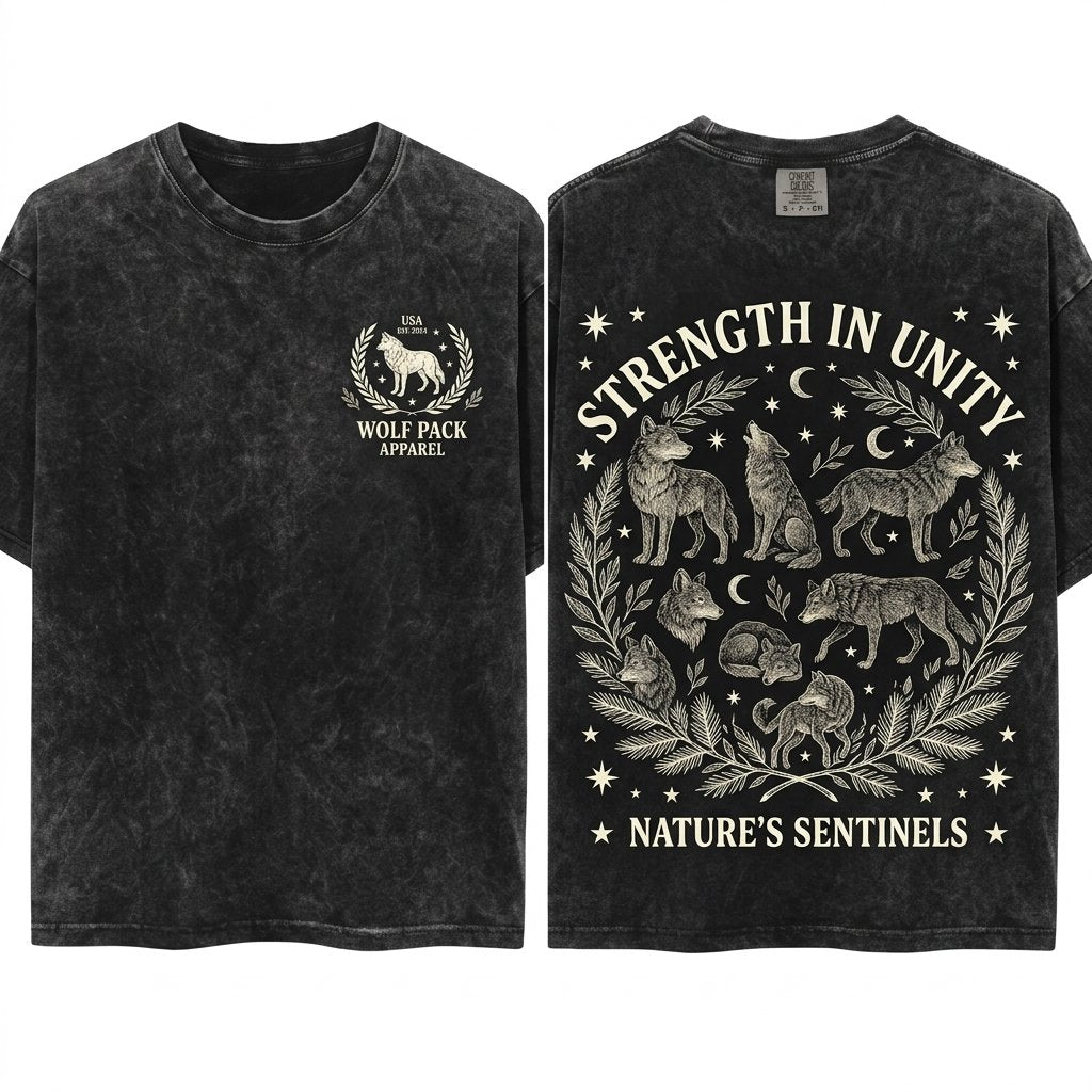 Wolf Vintage Full Moon Woodland Wildlife Howling 90s Animal Nature Forest Retro Unisex Wash T-Shirt