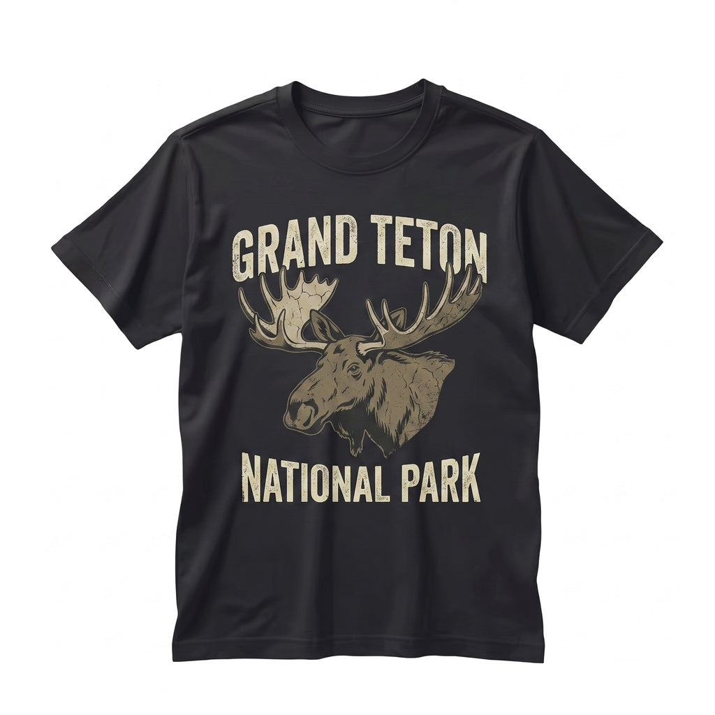 Vintage Retro Grand Teton Wyoming National Park Moose Hiking Vacation Outdoor Birthday Gift Unisex TShirt
