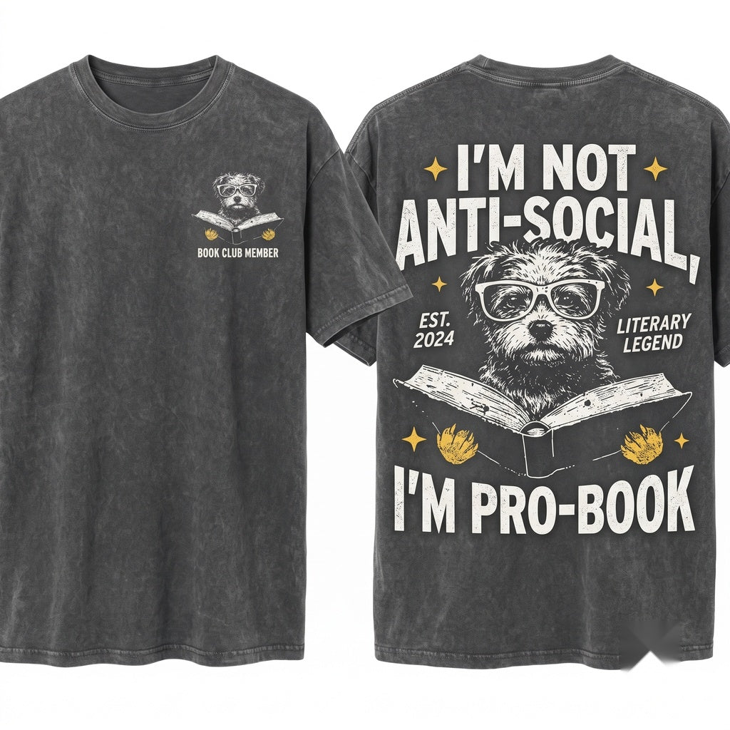 Yorkiepoo Book T-Shirt Reading Doodle Dog Gift Bookworm Librarian Apparel Unisex Wash Tee