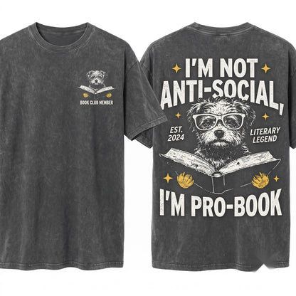 Yorkiepoo Book T-Shirt Reading Doodle Dog Gift Bookworm Librarian Apparel Unisex Wash Tee