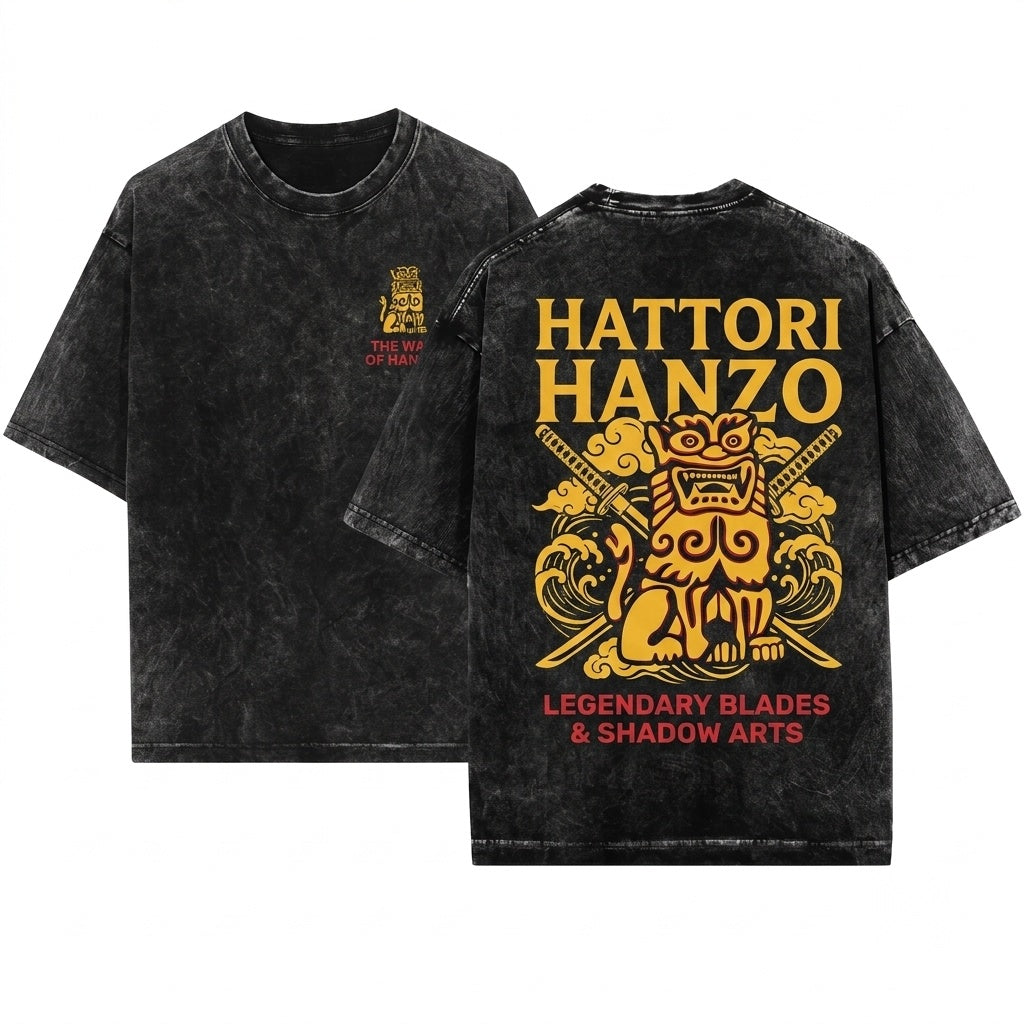 Hattori Hanzo Japanese Samurai Katana Graphic Emblem Unisex Wash T-Shirt