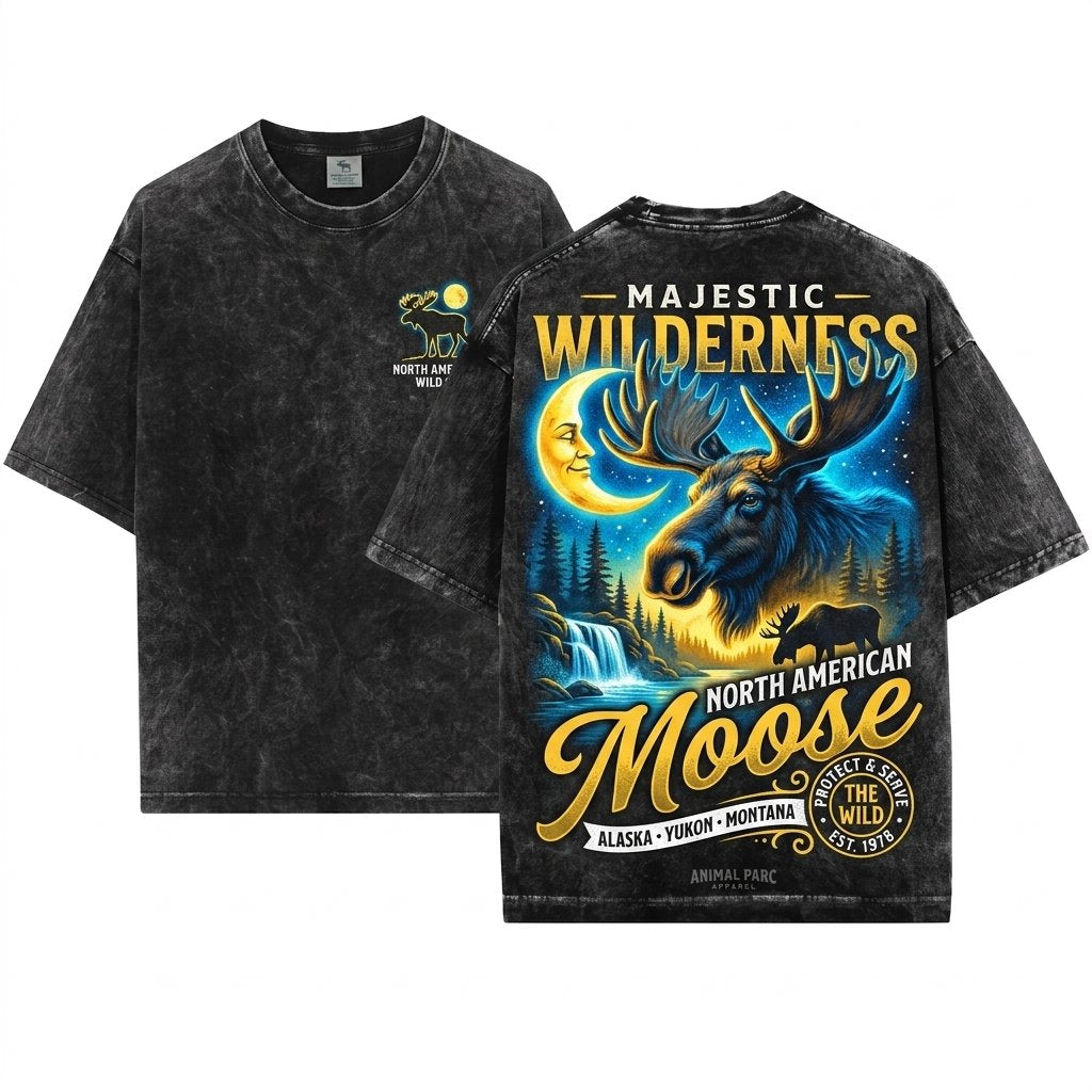 Vintage Moose Wildlife Nature Rustic Forest Outdoors Alaska Hunting Unisex Wash T-Shirt