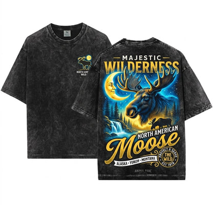 Vintage Moose Wildlife Nature Rustic Forest Outdoors Alaska Hunting Unisex Wash T-Shirt