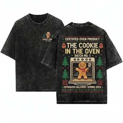 Matching Couple Christmas New Mom Dad Cookie In The Oven Pregnancy Holiday Gift Unisex Wash T-Shirt